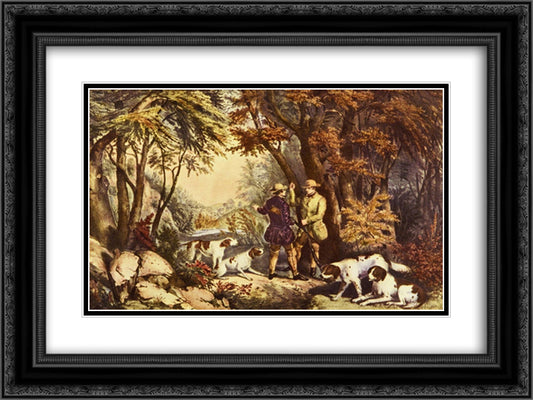 Morning in the Woods 24x18 Black Ornate Wood Framed Art Print Poster with Double Matting by Currier and Ives