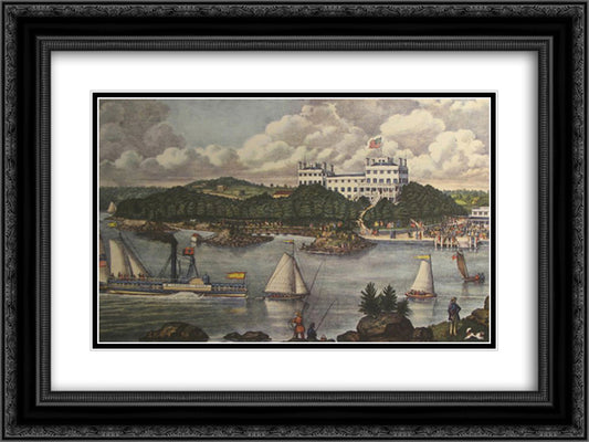 Neptune House 24x18 Black Ornate Wood Framed Art Print Poster with Double Matting by Currier and Ives