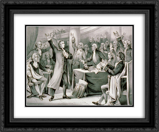 Patrick Henry speaking before the Virginia Assembly 24x20 Black Ornate Wood Framed Art Print Poster with Double Matting by Currier and Ives