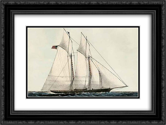 Schooner Yacht Cambria, 199 Tons 24x18 Black Ornate Wood Framed Art Print Poster with Double Matting by Currier and Ives