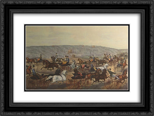 Speeding on the Avenue 24x18 Black Ornate Wood Framed Art Print Poster with Double Matting by Currier and Ives