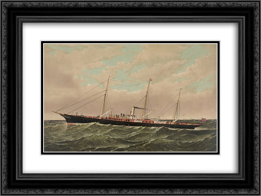 Steam yacht Namouna 24x18 Black Ornate Wood Framed Art Print Poster with Double Matting by Currier and Ives