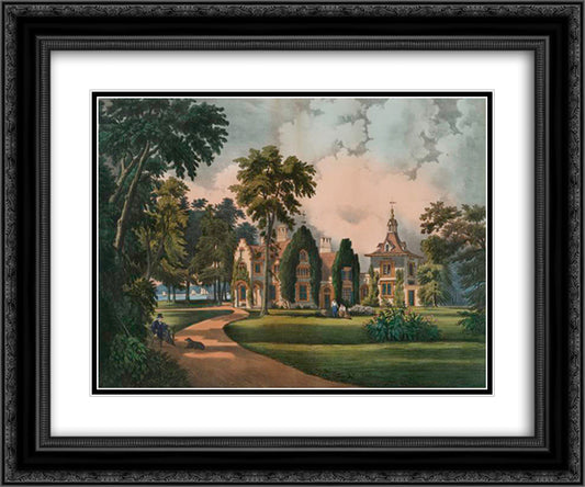 Sunnyside 24x20 Black Ornate Wood Framed Art Print Poster with Double Matting by Currier and Ives