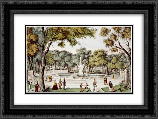 The Alameda of Mexico City 24x18 Black Ornate Wood Framed Art Print Poster with Double Matting by Currier and Ives