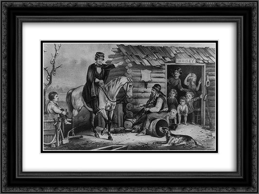 The Arkansas Traveller 24x18 Black Ornate Wood Framed Art Print Poster with Double Matting by Currier and Ives