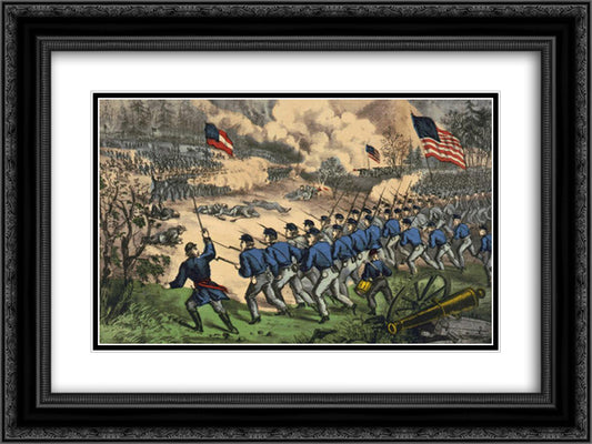 The battle at Cedar Mountain, Aug. 9th, 1862 24x18 Black Ornate Wood Framed Art Print Poster with Double Matting by Currier and Ives