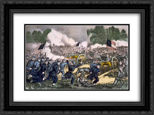 The battle of Gettysburg, Pa. July 3d. 1863 24x18 Black Ornate Wood Framed Art Print Poster with Double Matting by Currier and Ives