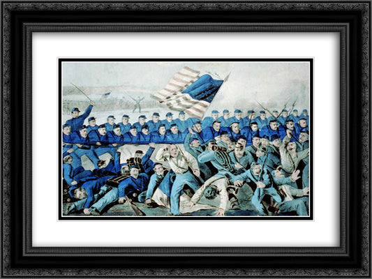 The battle of Malvern Hill, Va. July 1st 1862 24x18 Black Ornate Wood Framed Art Print Poster with Double Matting by Currier and Ives