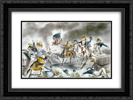 The battle of New Orleans, fought Jany 8th 1814 24x18 Black Ornate Wood Framed Art Print Poster with Double Matting by Currier and Ives