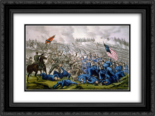 The battle of Petersburg Va. April 2nd 1865 24x18 Black Ornate Wood Framed Art Print Poster with Double Matting by Currier and Ives