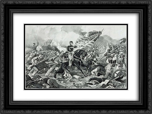 The Battle of Williamsburg, Va. May 5th 1862 24x18 Black Ornate Wood Framed Art Print Poster with Double Matting by Currier and Ives