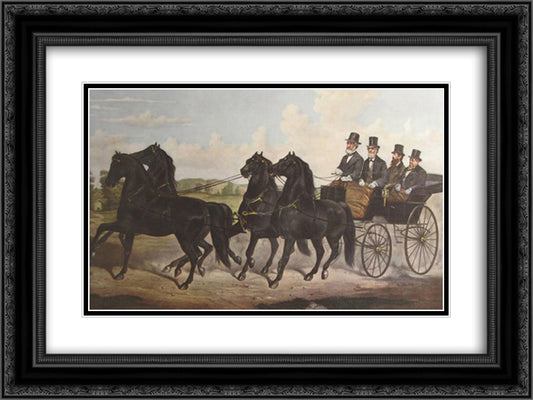 The Celebrated Four in Hand Stallion Team 24x18 Black Ornate Wood Framed Art Print Poster with Double Matting by Currier and Ives