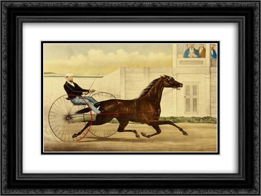 The Celebrated Trotting Mare Lucy 24x18 Black Ornate Wood Framed Art Print Poster with Double Matting by Currier and Ives