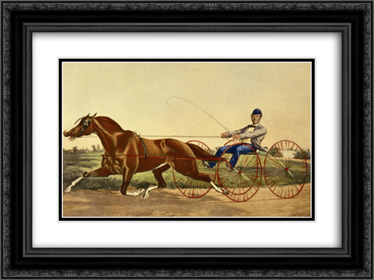 The Celebrating Pacing Mare Pacahontas 24x18 Black Ornate Wood Framed Art Print Poster with Double Matting by Currier and Ives