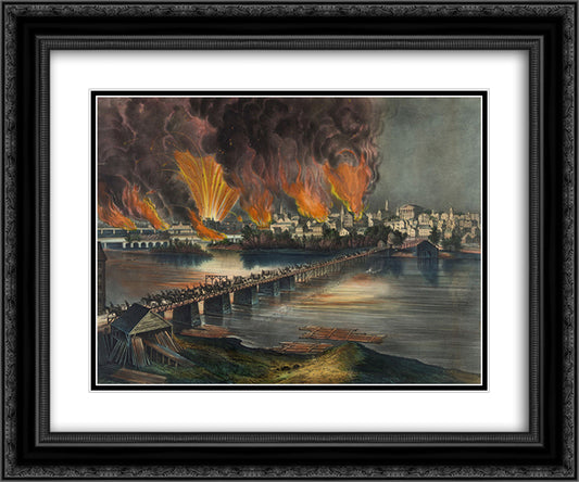 The Fall of Richmond, Va. on the Night of April 2d. 1865 24x20 Black Ornate Wood Framed Art Print Poster with Double Matting by Currier and Ives
