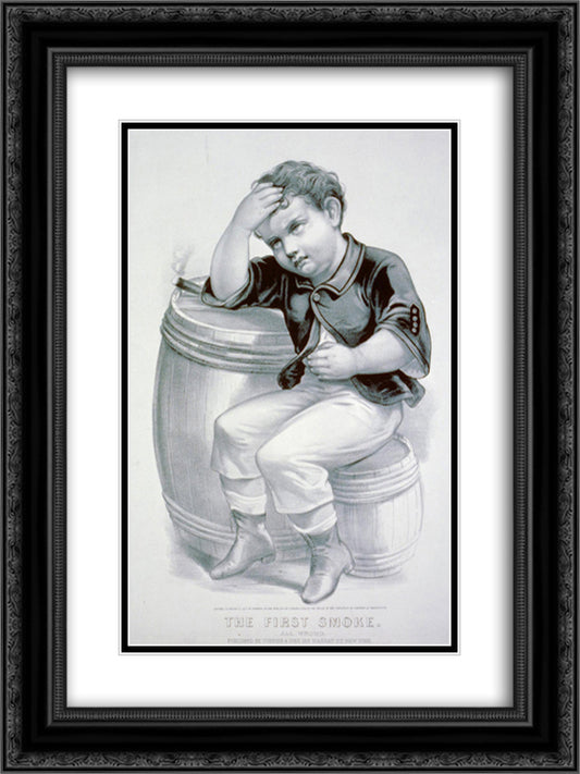 The first smoke. All wrong 18x24 Black Ornate Wood Framed Art Print Poster with Double Matting by Currier and Ives