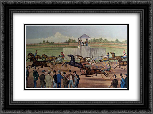 The First Trot of The Season 24x18 Black Ornate Wood Framed Art Print Poster with Double Matting by Currier and Ives