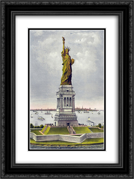 The great Bartholdi statue, liberty enlightening the world. The gift of France to the American people 18x24 Black Ornate Wood Framed Art Print Poster with Double Matting by Currier and Ives