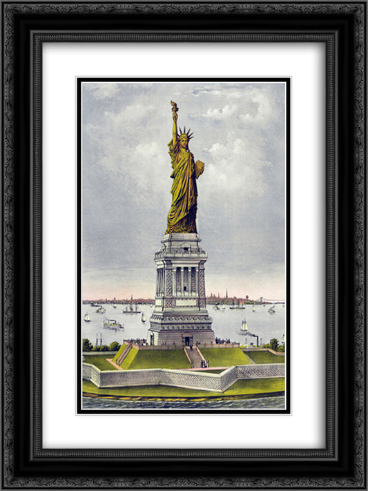 The great Bartholdi statue, liberty enlightening the world. The gift of France to the American people 18x24 Black Ornate Wood Framed Art Print Poster with Double Matting by Currier and Ives