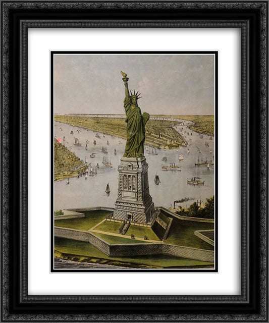 The Great Bartholdi Statue 20x24 Black Ornate Wood Framed Art Print Poster with Double Matting by Currier and Ives