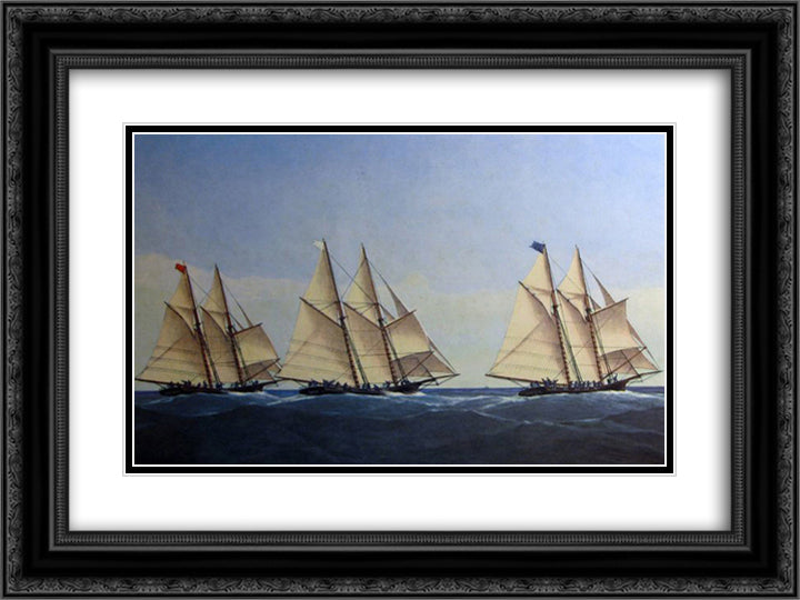 The Great Ocean Yacht Race 24x18 Black Ornate Wood Framed Art Print Poster with Double Matting by Currier and Ives