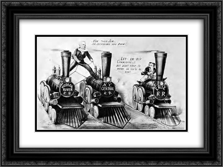 The Great Race for the Western Stakes, 24x18 Black Ornate Wood Framed Art Print Poster with Double Matting by Currier and Ives