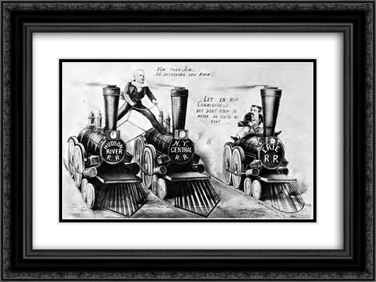 The Great Race for the Western Stakes, 24x18 Black Ornate Wood Framed Art Print Poster with Double Matting by Currier and Ives