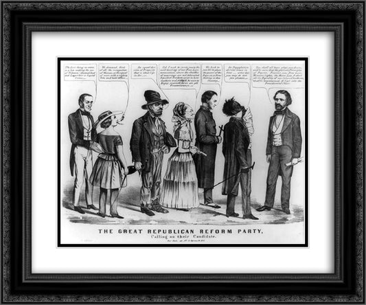 The Great Republican Reform Party Calling on their Candidate 24x20 Black Ornate Wood Framed Art Print Poster with Double Matting by Currier and Ives