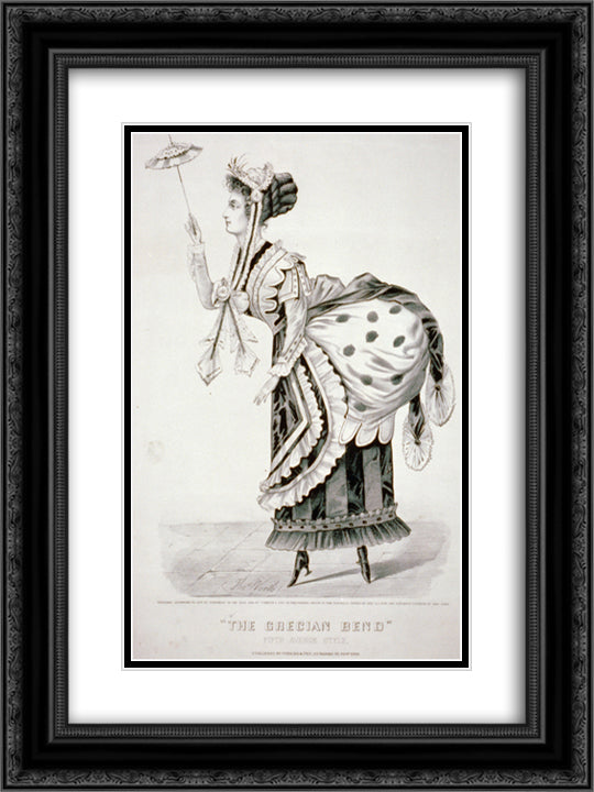The Grecian Bend 18x24 Black Ornate Wood Framed Art Print Poster with Double Matting by Currier and Ives