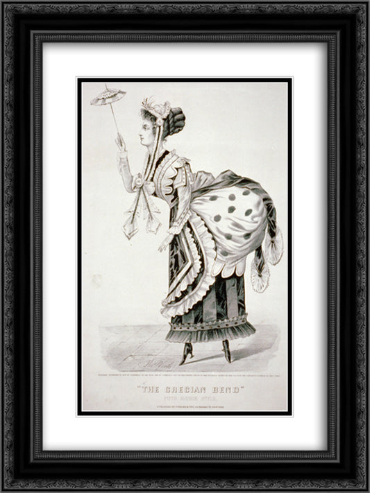 The Grecian Bend 18x24 Black Ornate Wood Framed Art Print Poster with Double Matting by Currier and Ives