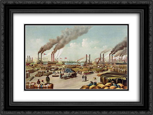 The levee, New Orleans 24x18 Black Ornate Wood Framed Art Print Poster with Double Matting by Currier and Ives
