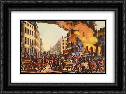 The Life of a Fireman 24x18 Black Ornate Wood Framed Art Print Poster with Double Matting by Currier and Ives