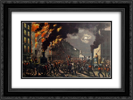 The Life of a Fireman 24x18 Black Ornate Wood Framed Art Print Poster with Double Matting by Currier and Ives