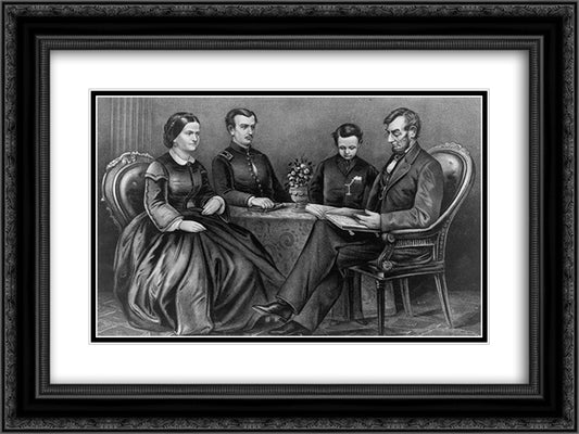 The Lincoln Family 24x18 Black Ornate Wood Framed Art Print Poster with Double Matting by Currier and Ives