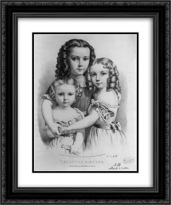 The little sisters 20x24 Black Ornate Wood Framed Art Print Poster with Double Matting by Currier and Ives
