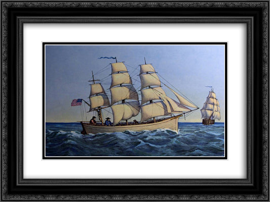 The Miniature Ship Red, White, and Blue 24x18 Black Ornate Wood Framed Art Print Poster with Double Matting by Currier and Ives