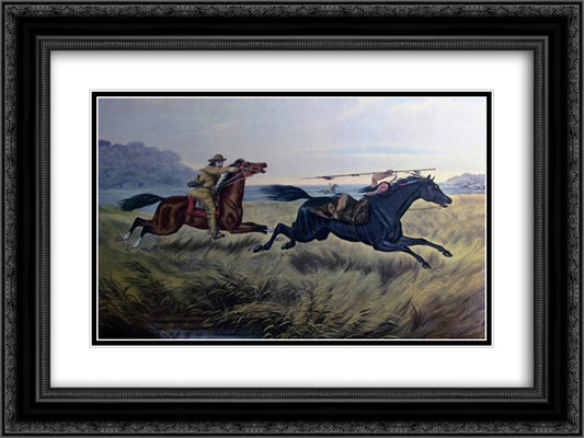 The Pursuit 24x18 Black Ornate Wood Framed Art Print Poster with Double Matting by Currier and Ives