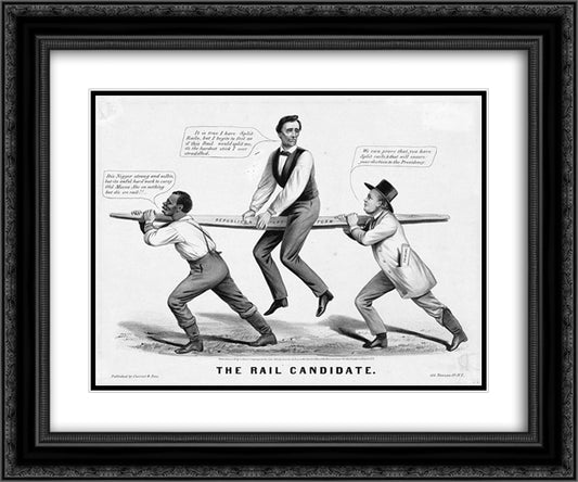 The Rail Candidate 24x20 Black Ornate Wood Framed Art Print Poster with Double Matting by Currier and Ives
