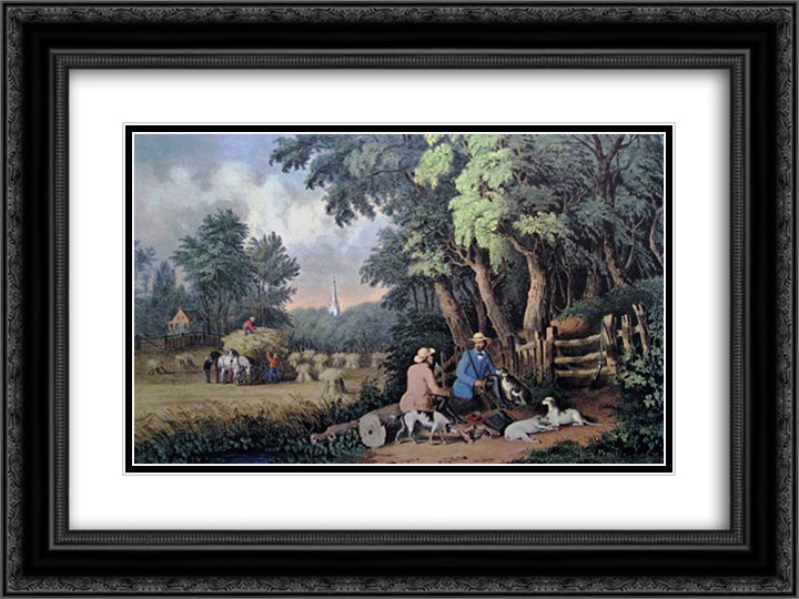 The Return From The Woods 24x18 Black Ornate Wood Framed Art Print Poster with Double Matting by Currier and Ives