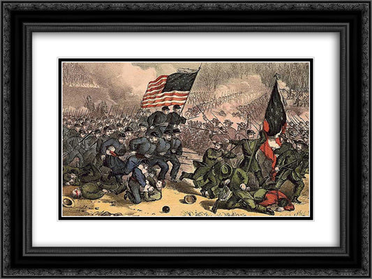 The second battle of Bull Run, fought Augt. 29th 1862 24x18 Black Ornate Wood Framed Art Print Poster with Double Matting by Currier and Ives
