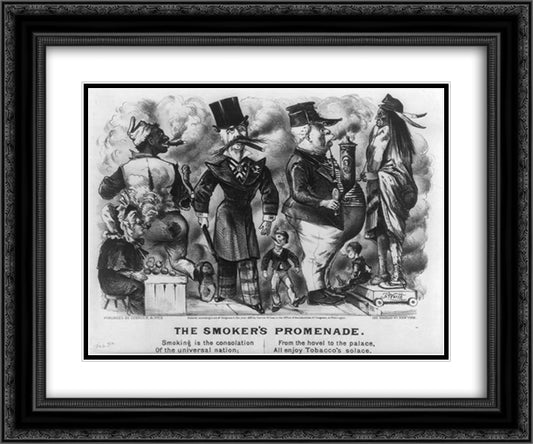 The smoker's promenade 24x20 Black Ornate Wood Framed Art Print Poster with Double Matting by Currier and Ives