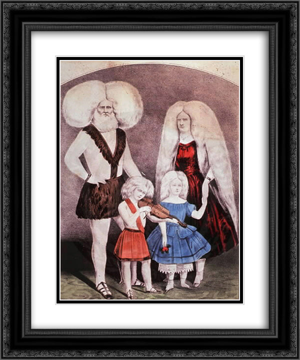 The Wonderful Albino Family 20x24 Black Ornate Wood Framed Art Print Poster with Double Matting by Currier and Ives