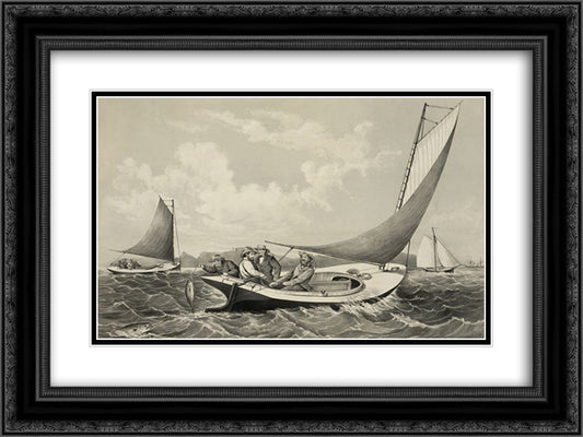 Trolling for blue fish 24x18 Black Ornate Wood Framed Art Print Poster with Double Matting by Currier and Ives