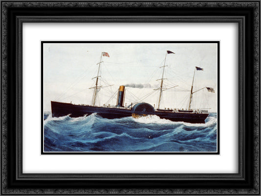 U.S. Mail steamship Baltic (launched 1850) of the Collins Line 24x18 Black Ornate Wood Framed Art Print Poster with Double Matting by Currier and Ives