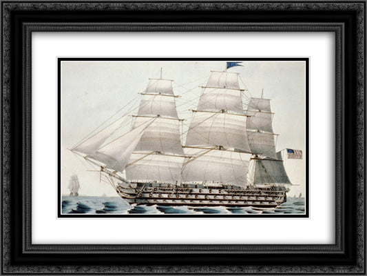 U.S. ship of the Line Pennsylvania, 140 guns 24x18 Black Ornate Wood Framed Art Print Poster with Double Matting by Currier and Ives