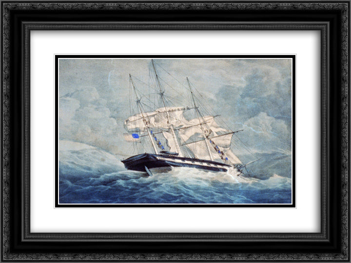 U.S. sloop of war Albany, 22 guns 24x18 Black Ornate Wood Framed Art Print Poster with Double Matting by Currier and Ives