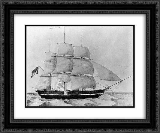 USS Princeton 24x20 Black Ornate Wood Framed Art Print Poster with Double Matting by Currier and Ives
