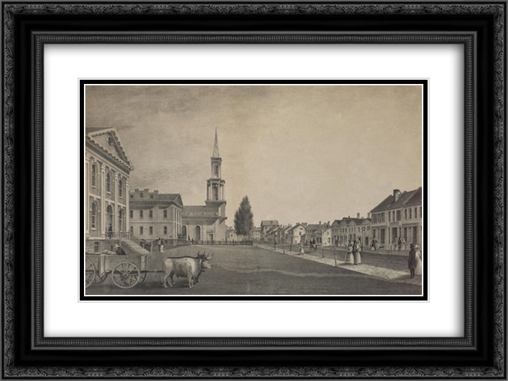View in King Street (looking eastward), City of Toronto, Upper Canada 24x18 Black Ornate Wood Framed Art Print Poster with Double Matting by Currier and Ives