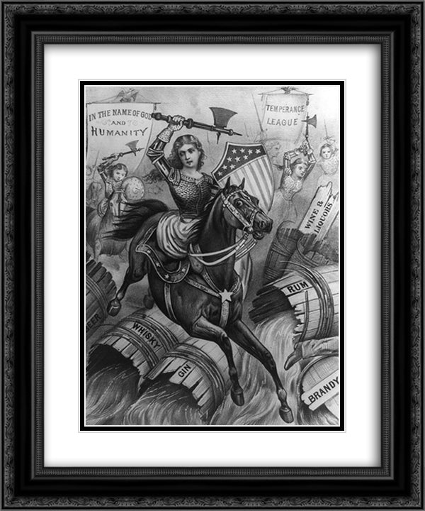 Woman's Holy War. Grand Charge on the Enemy's Works 20x24 Black Ornate Wood Framed Art Print Poster with Double Matting by Currier and Ives