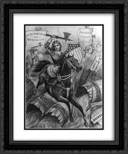 Woman's Holy War. Grand Charge on the Enemy's Works 20x24 Black Ornate Wood Framed Art Print Poster with Double Matting by Currier and Ives